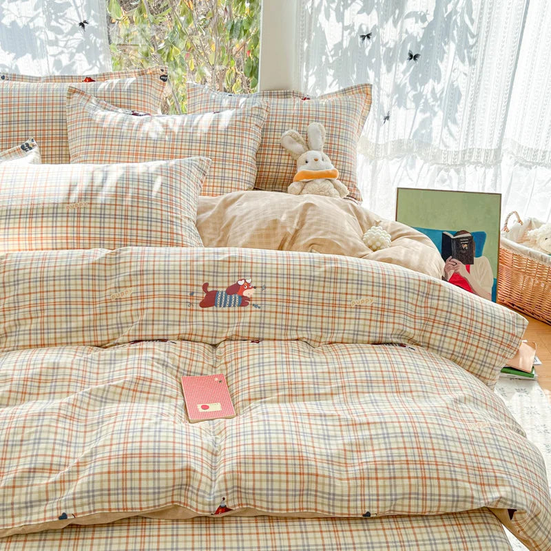 100 % Cotton Duvet Cover Set Bedding Set Striped Cute Dog Design Duvet Cover Pillowsham Comfort Breathable Fade Resistant