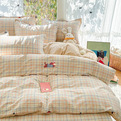 100 % Cotton Duvet Cover Set Bedding Set Striped Cute Dog Design Duvet Cover Pillowsham Comfort Breathable Fade Resistant
