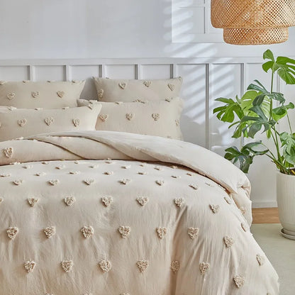 Heart Shape Fluffy Duvet Cover Set All Seasons Bedding Set with Quilt Cover and Pillowcase Double Queen Comforter Cover Set