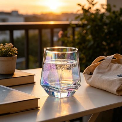 Stemless Wine Glass Set Of 6(10 Oz), Iridescent Glassware,