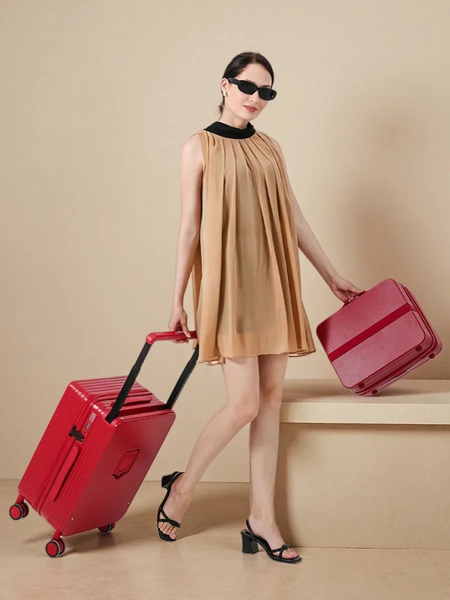 Luggage Set with USB & Cup Holder TSA Lock 360° Wheels Side-standing Foot Hook PC+ABS Suitcase Foldable Travel Case