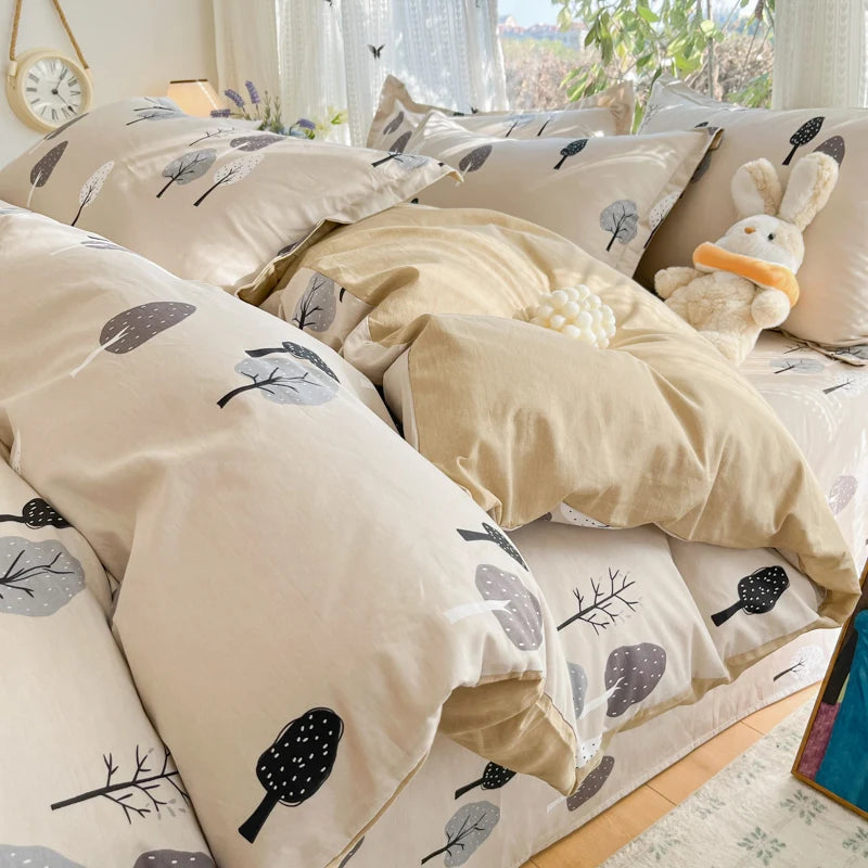 100 % Cotton Duvet Cover Set Bedding Set Striped Cute Dog Design Duvet Cover Pillowsham Comfort Breathable Fade Resistant
