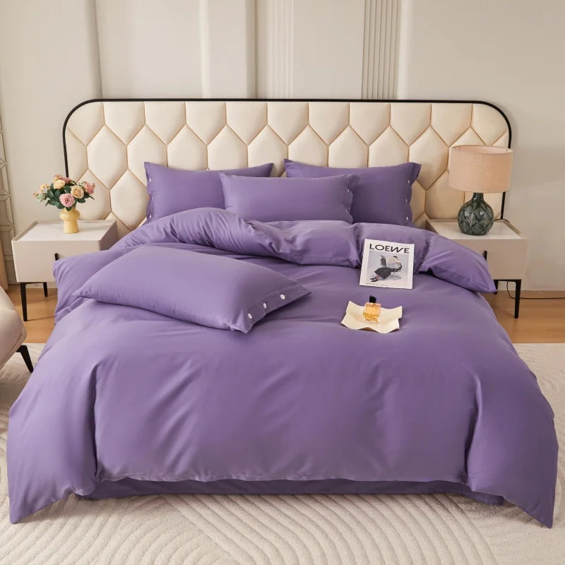 New 100% Cotton High-quality Solid-color Quilt Cover and Two Pillowcases Set Soft Skin-friendly and Breathable