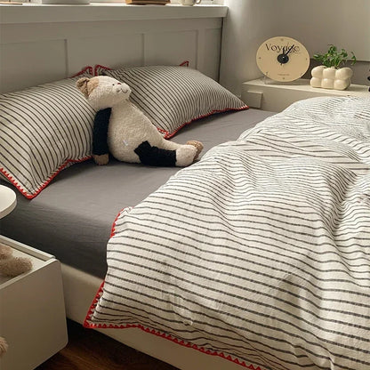New Shell Edge Pure Cotton Bedding Set Simple Striped Printed Skin Friendly Comforter Cover Sets Washable Non Fading Bed Linens