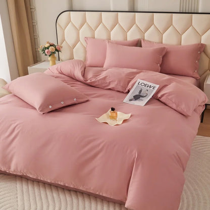 New 100% Cotton High-quality Solid-color Quilt Cover and Two Pillowcases Set Soft Skin-friendly and Breathable