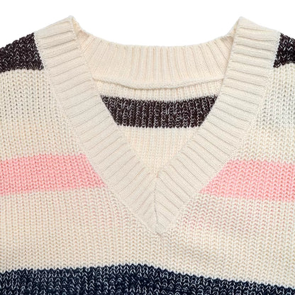 Striped V-Neck Oversized Sweater