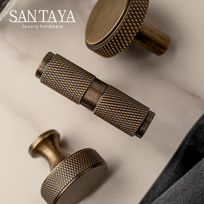 Santaya Brass Diamond-cut Cross Knurl Pattern Antique Kitchen Cabinet Handles Wardrobe Pull T-bar Knobs