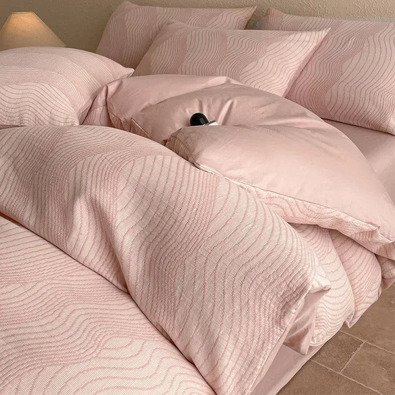 Light Luxury Soft Thick 100% Cotton Flat Sheet Sets Satin Jacquard Silky Bedding Set for Seasons Single Double Bed Comfort Set