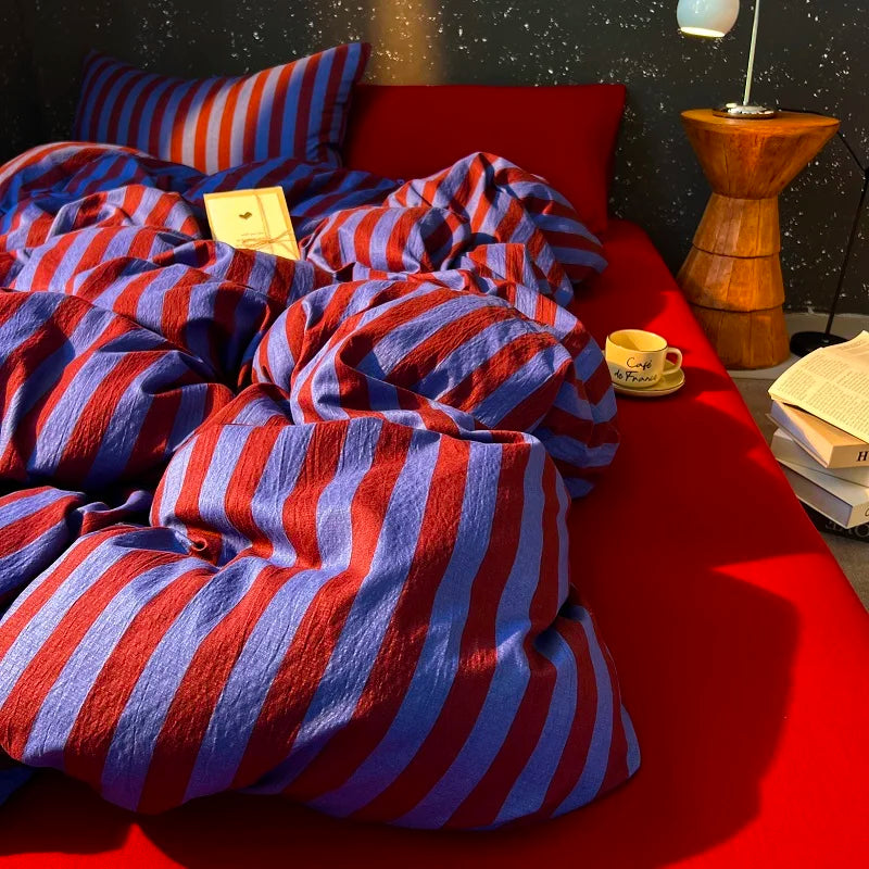 3pcs Stripe print Duvet Cover Set (1*Duvet Cover + 2*Pillowcase, Without Core),soft fabricBedding Set