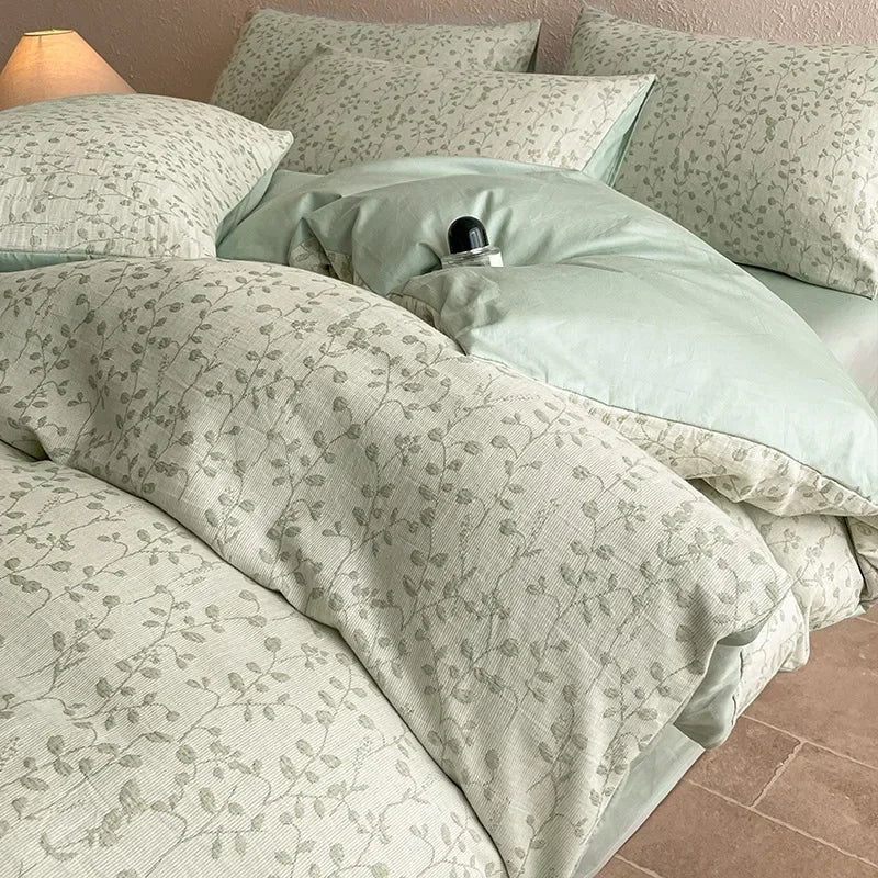 Light Luxury Soft Thick 100% Cotton Flat Sheet Sets Satin Jacquard Silky Bedding Set for Seasons Single Double Bed Comfort Set