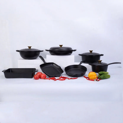 7 Pieces Enamel Cast Iron Cookware Set Gas Induction Cooker Universal Dutch Oven Frying Pan Saucepan Milk Pot Set with Lid