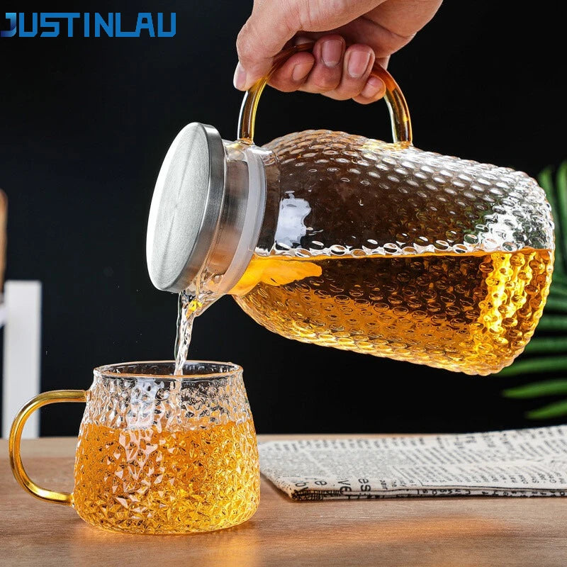 JUSTINLAU Cold Kettle High borosilicate glass Water Jug Heat resistant Glass Teapot Summer Juice Tea Kettle for Home/Office