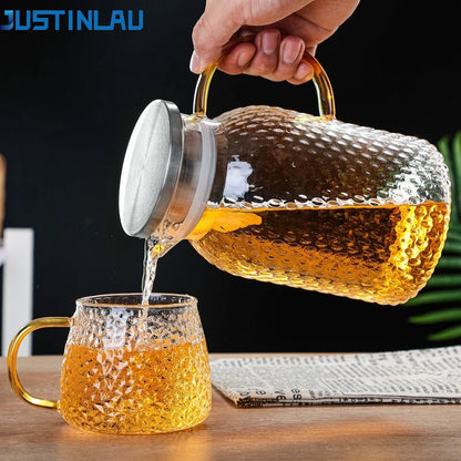 JUSTINLAU Cold Kettle High borosilicate glass Water Jug Heat resistant Glass Teapot Summer Juice Tea Kettle for Home/Office