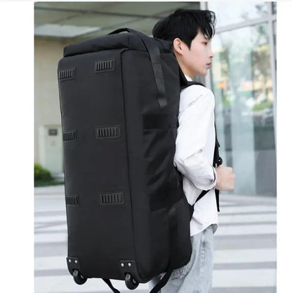 Travel Rolling Backpack Men Large Capacity Check in Bag Foldable Travel Trolley Bag Wheeled Suitcase Oxford Rolling Luggage Bag