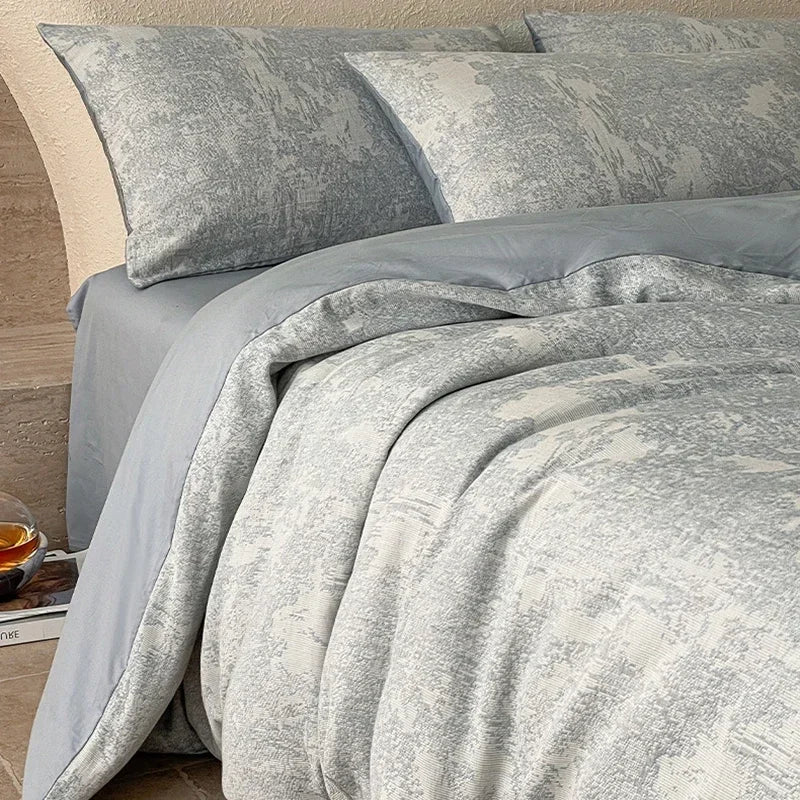Light Luxury Soft Thick 100% Cotton Flat Sheet Sets Satin Jacquard Silky Bedding Set for Seasons Single Double Bed Comfort Set