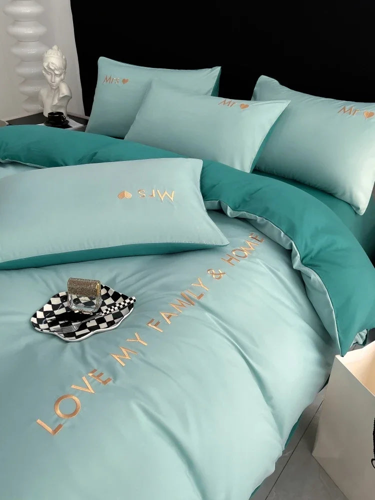 Nordic Luxury Egyptian Cotton Duvet Cover Bedding Set with fitted Sheet and Pillowcases