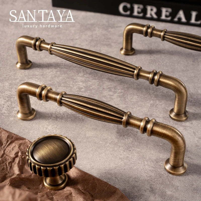 Santaya Antique Brass Cabinet Pulls 5 Inch Hole Center Bar Drawer Pulls for Kitchen Cabinet Handle Dressers Copper Home Hardware