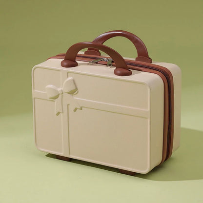 New Bow Embossed Design Makeup Case Solid Color 14 Inch Luggage Mini Portable Hand Suitcase Cosmetic Storage Box For Women
