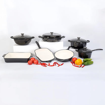 7 Pieces Enamel Cast Iron Cookware Set Gas Induction Cooker Universal Dutch Oven Frying Pan Saucepan Milk Pot Set with Lid