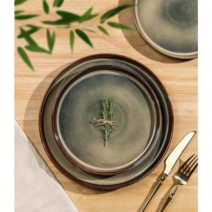 TheTerra Ceramic Dinnerware Set For 4, 12-Piece Plates And Bowls Set Lightweight Porcelain Dish Set, Scratch Resistant, Oven And Microwave And Dishwasher , Cocoa Mocha