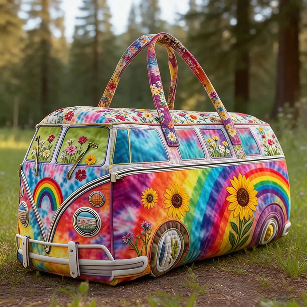 Bohemian Style Vintage Sunflower Print Quilted Duffle Bag Hippie Peace Travel Tote HandBag Men Women Weekender Bags