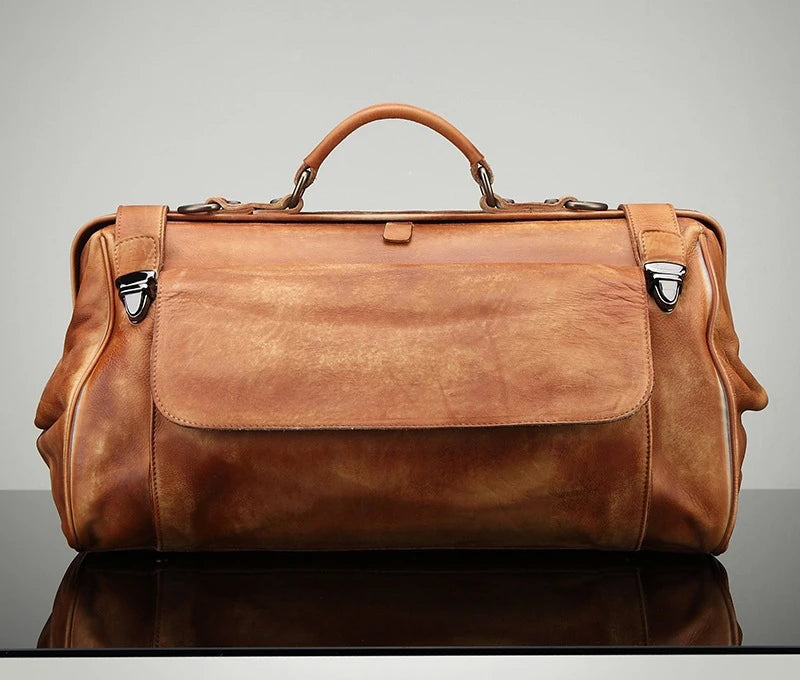 Vintage 100% Genuine Leather Duffel Bag Travel Luggage Bag Doctor Overnight Bag Designer Shoulder Messenger Bag Tote Handbag