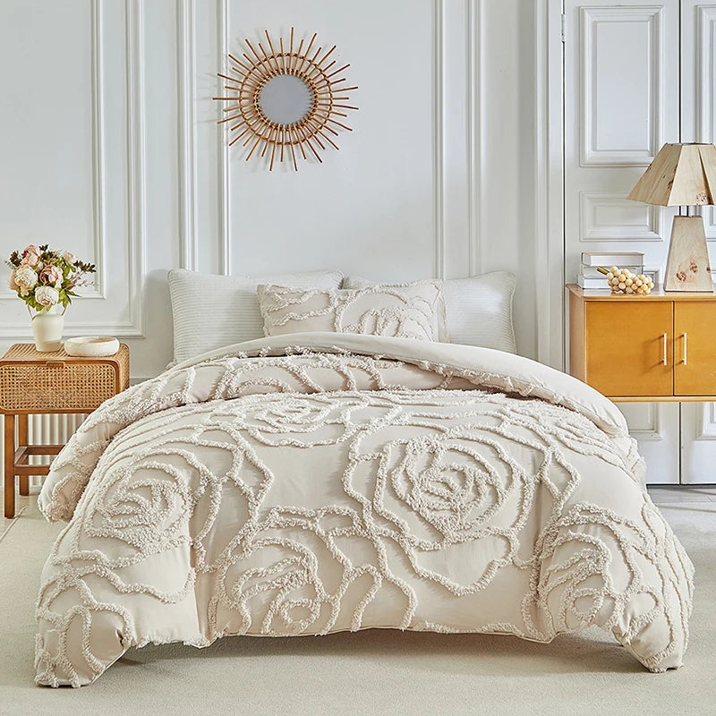 High-quality 3D Flower Tufted Queen Duvet Cover Set Single Double Bed Durble Bedding Set King Size Quilt Cover and Pillowcases