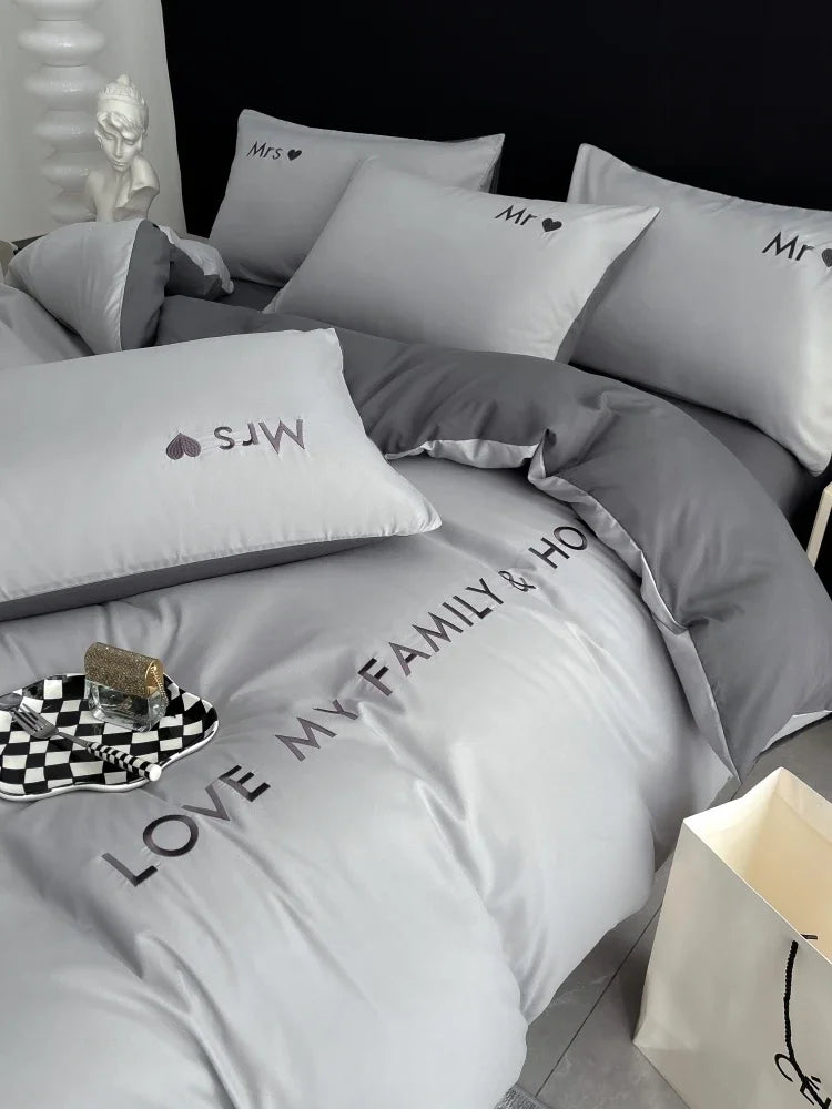 Nordic Luxury Egyptian Cotton Duvet Cover Bedding Set with fitted Sheet and Pillowcases