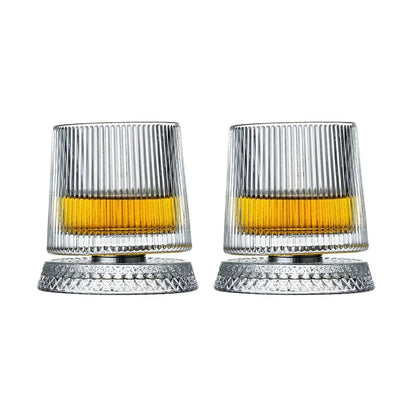 2PCS Whiskey Glasses Rotating Whisky Glass With Glass Base 360 Rotate Degrees Crystal Rum Glass For Cocktail Party Drinking Gift