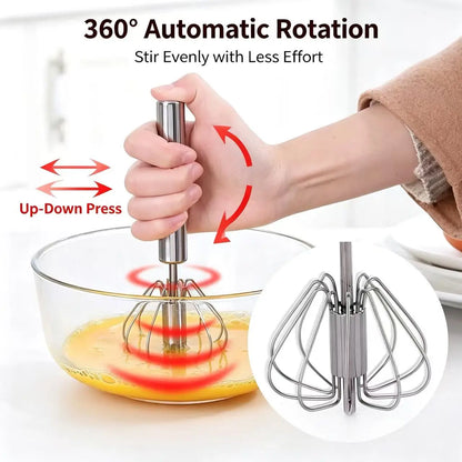 Stainless Steel Semi-Automatic Egg Beater, Hand Press Rotary Whisk, Manual Cream Mixer for Baking Kitchen Tool