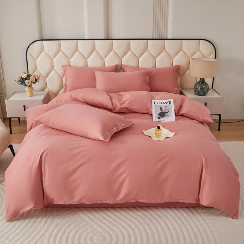 New 100% Cotton High-quality Solid-color Quilt Cover and Two Pillowcases Set Soft Skin-friendly and Breathable