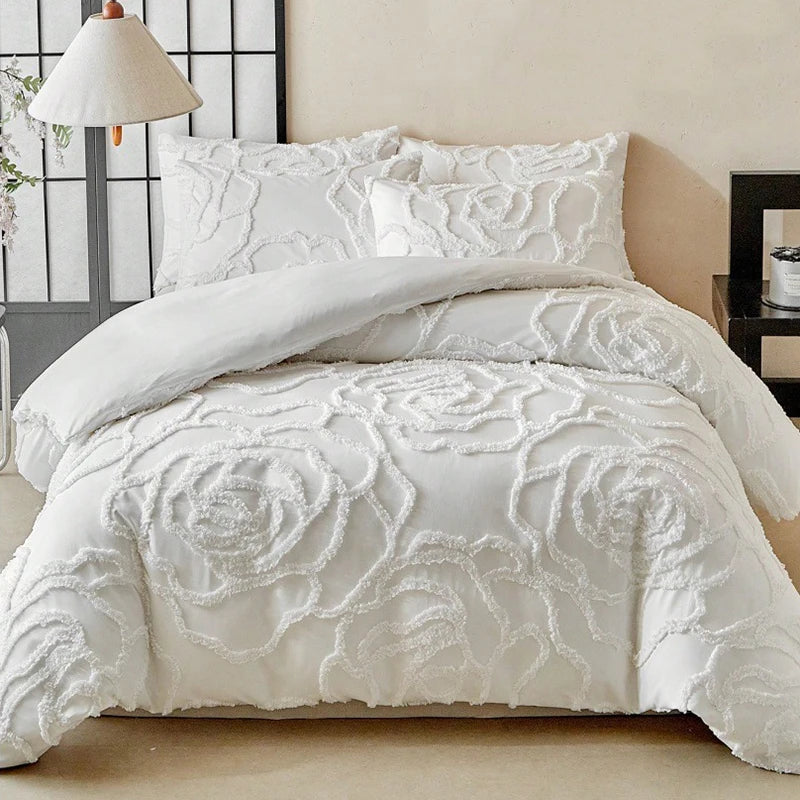 High-quality 3D Flower Tufted Queen Duvet Cover Set Single Double Bed Durble Bedding Set King Size Quilt Cover and Pillowcases