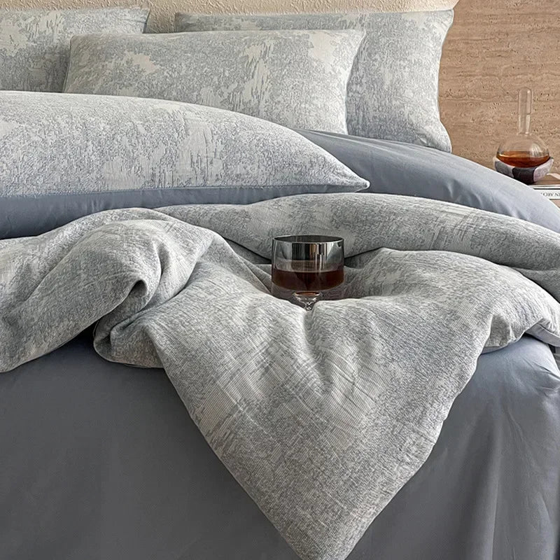 Light Luxury Soft Thick 100% Cotton Flat Sheet Sets Satin Jacquard Silky Bedding Set for Seasons Single Double Bed Comfort Set