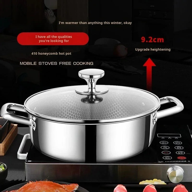 410 Stainless Steel Soup Pot Wok Frying Pan Honeycomb Non-stick Pan with Lid Home Hot Pan Induction Cooker Gas Stove Universal
