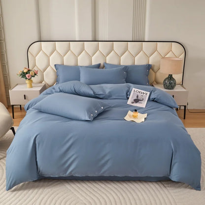 New 100% Cotton High-quality Solid-color Quilt Cover and Two Pillowcases Set Soft Skin-friendly and Breathable
