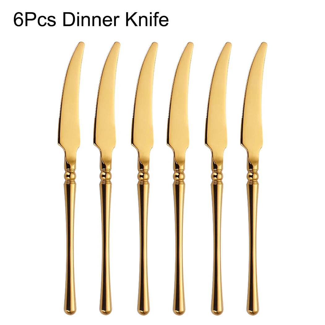 6/16/24/30Pcs Gold Tableware Stainless Steel 304 Cutlery Set Mirror Dinnerware Wedding Gift Hotel Home Dinner Party Flatware