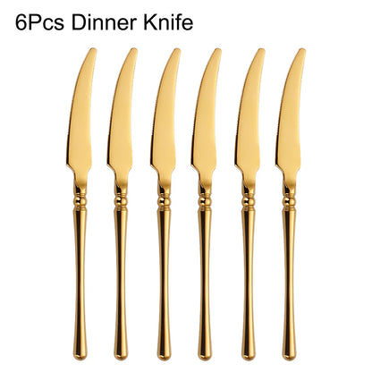 6/16/24/30Pcs Gold Tableware Stainless Steel 304 Cutlery Set Mirror Dinnerware Wedding Gift Hotel Home Dinner Party Flatware