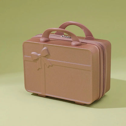 New Bow Embossed Design Makeup Case Solid Color 14 Inch Luggage Mini Portable Hand Suitcase Cosmetic Storage Box For Women