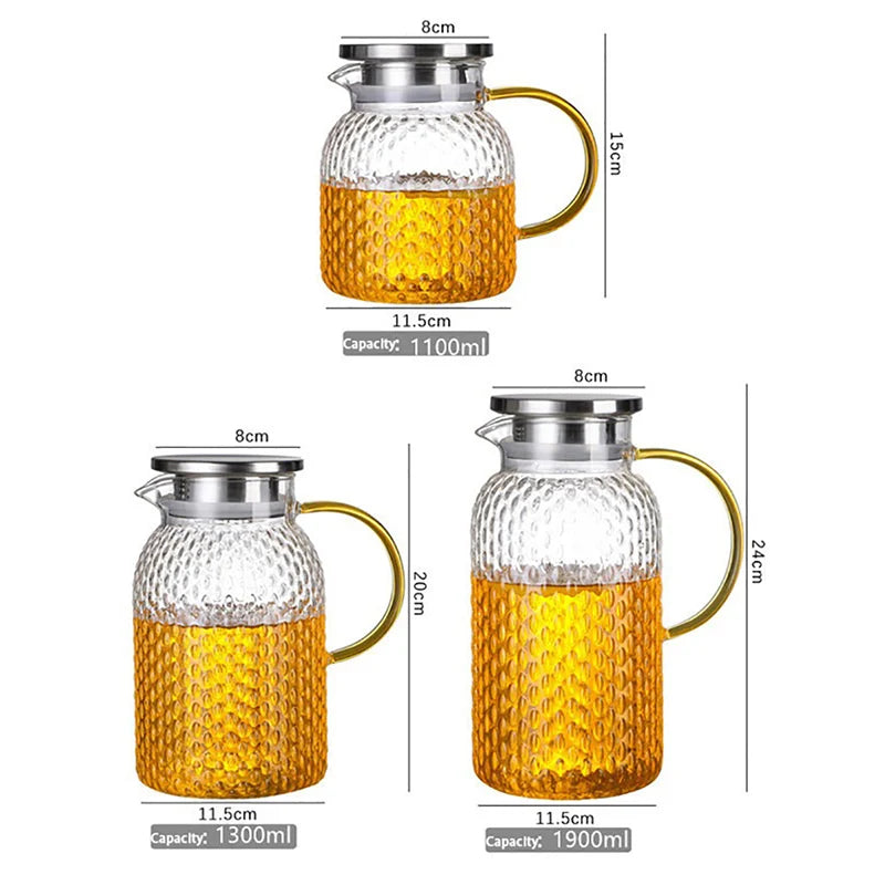 JUSTINLAU Cold Kettle High borosilicate glass Water Jug Heat resistant Glass Teapot Summer Juice Tea Kettle for Home/Office