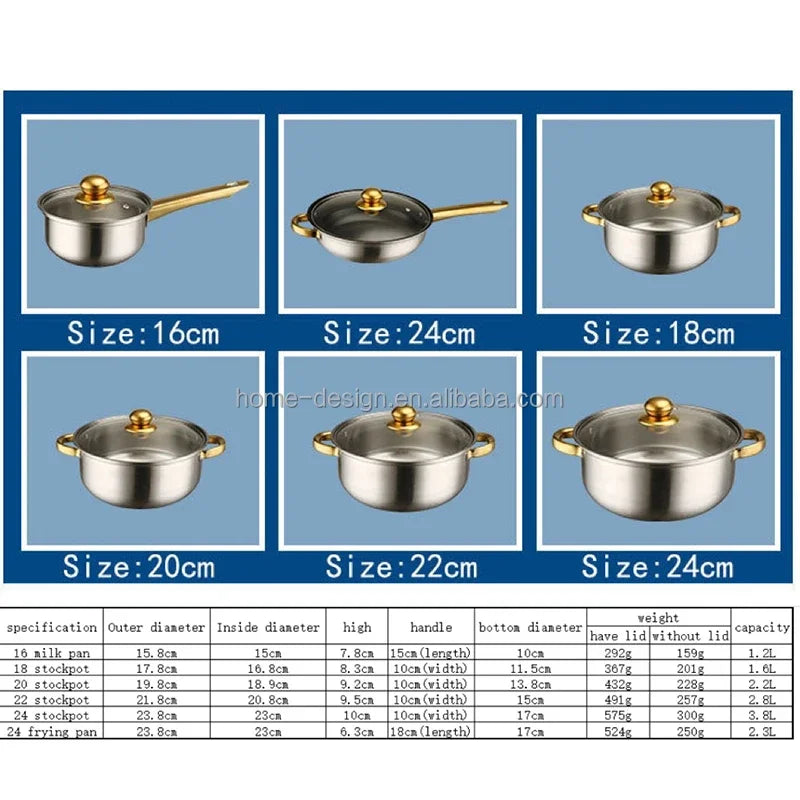 12-Piece Anti-Rust Stainless Steel Cookware Set Non-Stick Kitchenware Including Fry Pan and Cooking Pot for Kitchen Use