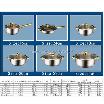 12-Piece Anti-Rust Stainless Steel Cookware Set Non-Stick Kitchenware Including Fry Pan and Cooking Pot for Kitchen Use