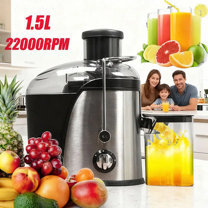 1.5L Stainless Steel Fruit Vegetable Centrifugal Juicer Auto Pulp Ejection, Wide Feeding Chute, High Efficiency Juice Extractor