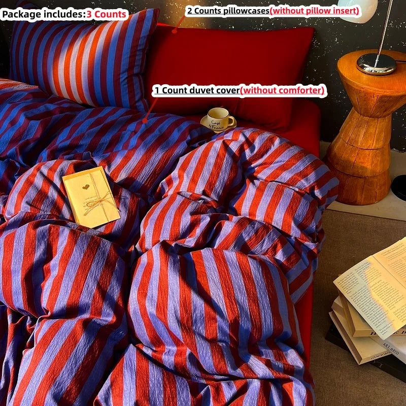 3pcs Stripe print Duvet Cover Set (1*Duvet Cover + 2*Pillowcase, Without Core),soft fabricBedding Set