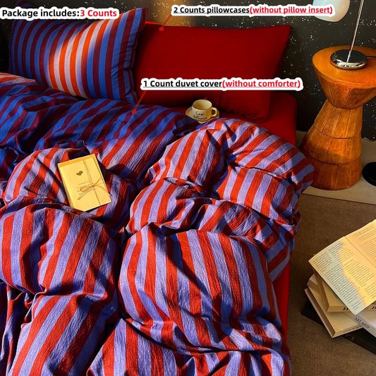 3pcs Stripe print Duvet Cover Set (1*Duvet Cover + 2*Pillowcase, Without Core),soft fabricBedding Set