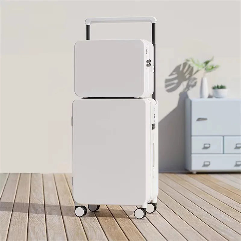 Luggage Set with USB & Cup Holder TSA Lock 360° Wheels Side-standing Foot Hook PC+ABS Suitcase Foldable Travel Case