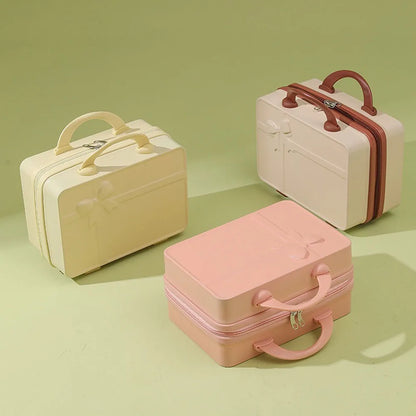 New Bow Embossed Design Makeup Case Solid Color 14 Inch Luggage Mini Portable Hand Suitcase Cosmetic Storage Box For Women