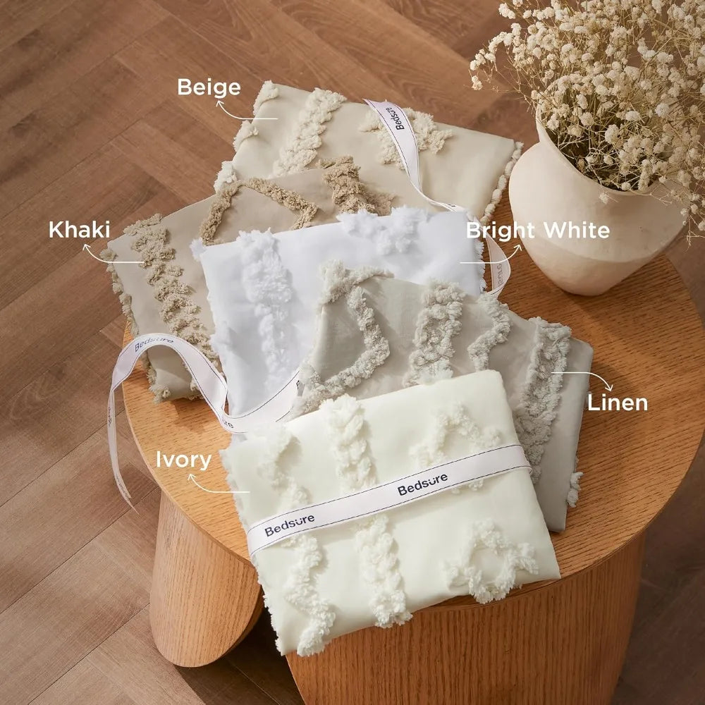 Bedsure Tufted Boho Comforter Set Queen Size - Beige Boho Bed Set, GentleSoft™ 3 Pieces Farmhouse Shabby Chic Embroidery