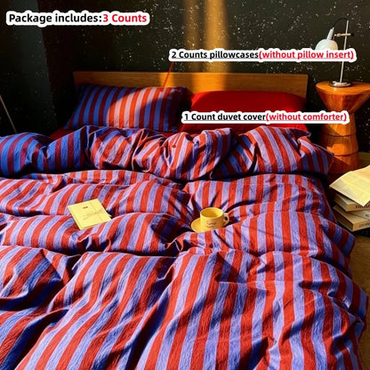 3pcs Stripe print Duvet Cover Set (1*Duvet Cover + 2*Pillowcase, Without Core),soft fabricBedding Set