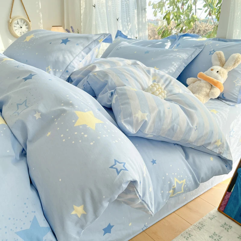 100 % Cotton Duvet Cover Set Bedding Set Striped Cute Dog Design Duvet Cover Pillowsham Comfort Breathable Fade Resistant
