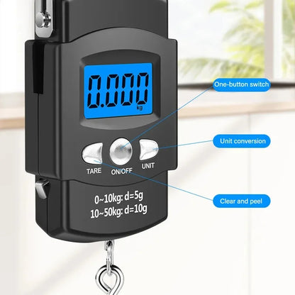 Portable Electronic Scale 50kg 10g LCD Handheld with 100cm Tape Measure for Travel Fishing Baggage Suitcase
